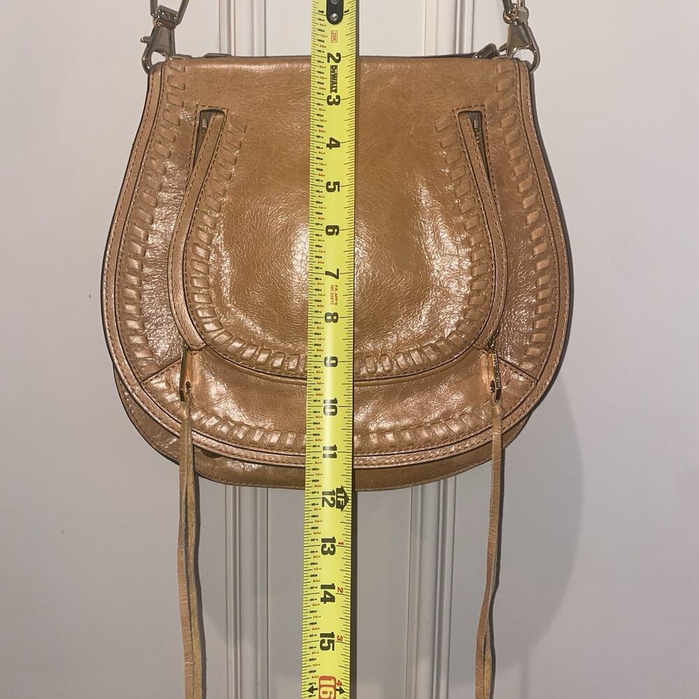 REBECCA MINKOFF Whipstitch Leather Saddle Crossbody Shoulder Bag Flap Brown Tan - Picture 14 of 16